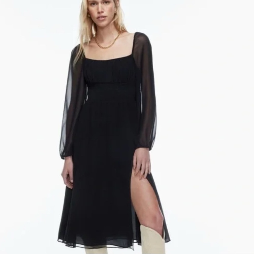 Aritzia Black Midi Dress with Sheer Sleeves
